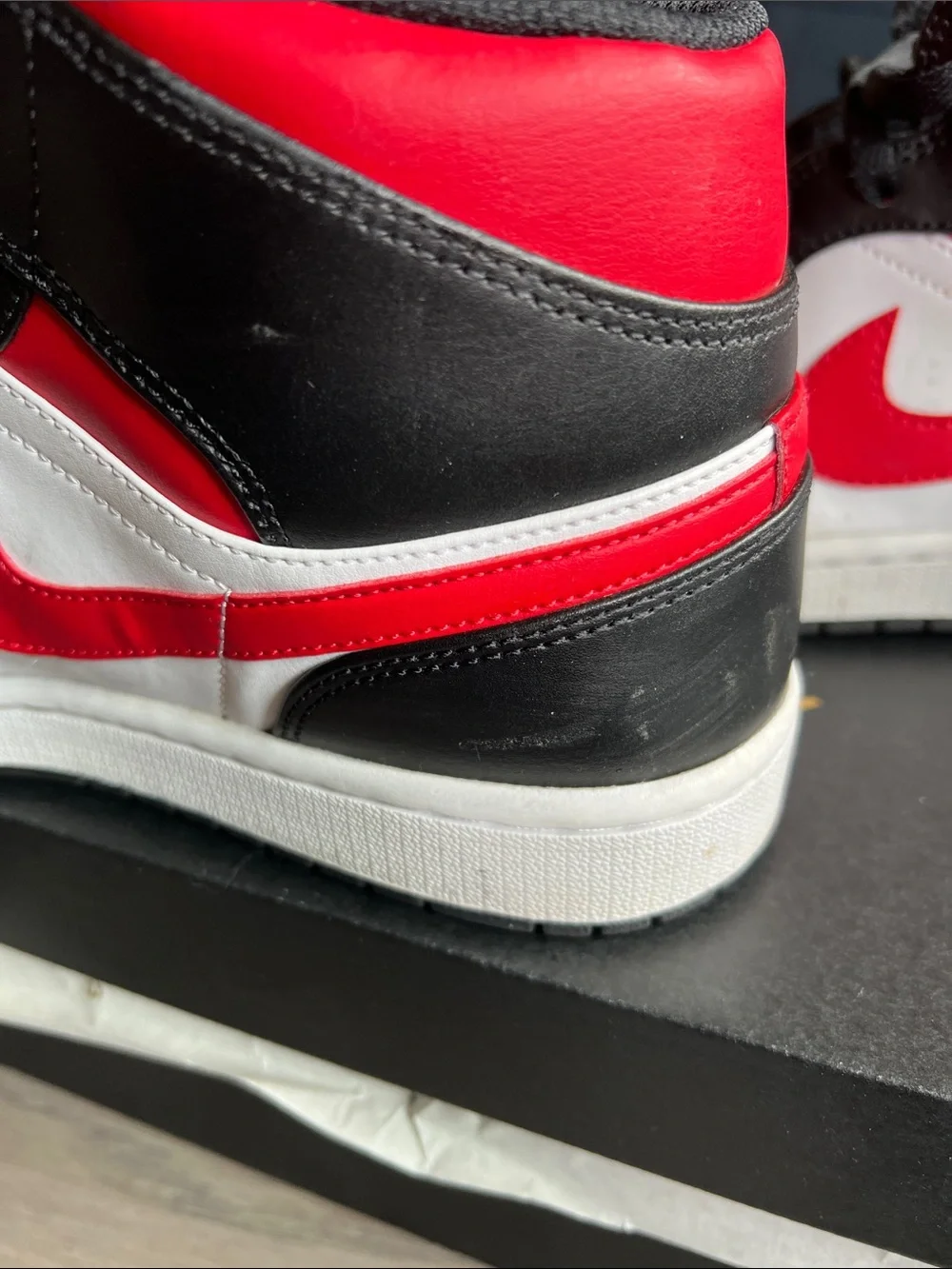 Jordan 1’s Mid Sneakers - Red, Black & White